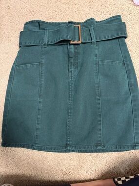Teal Belted Mini Skirt with Front Pockets